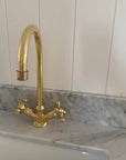 Unlacquered Brass Gooseneck Faucet , Single Hole Kitchen Faucet