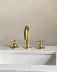 Widespread Bathroom Faucet Sink , Three Holes Faucet, Unlacquered Brass Vanity Faucet