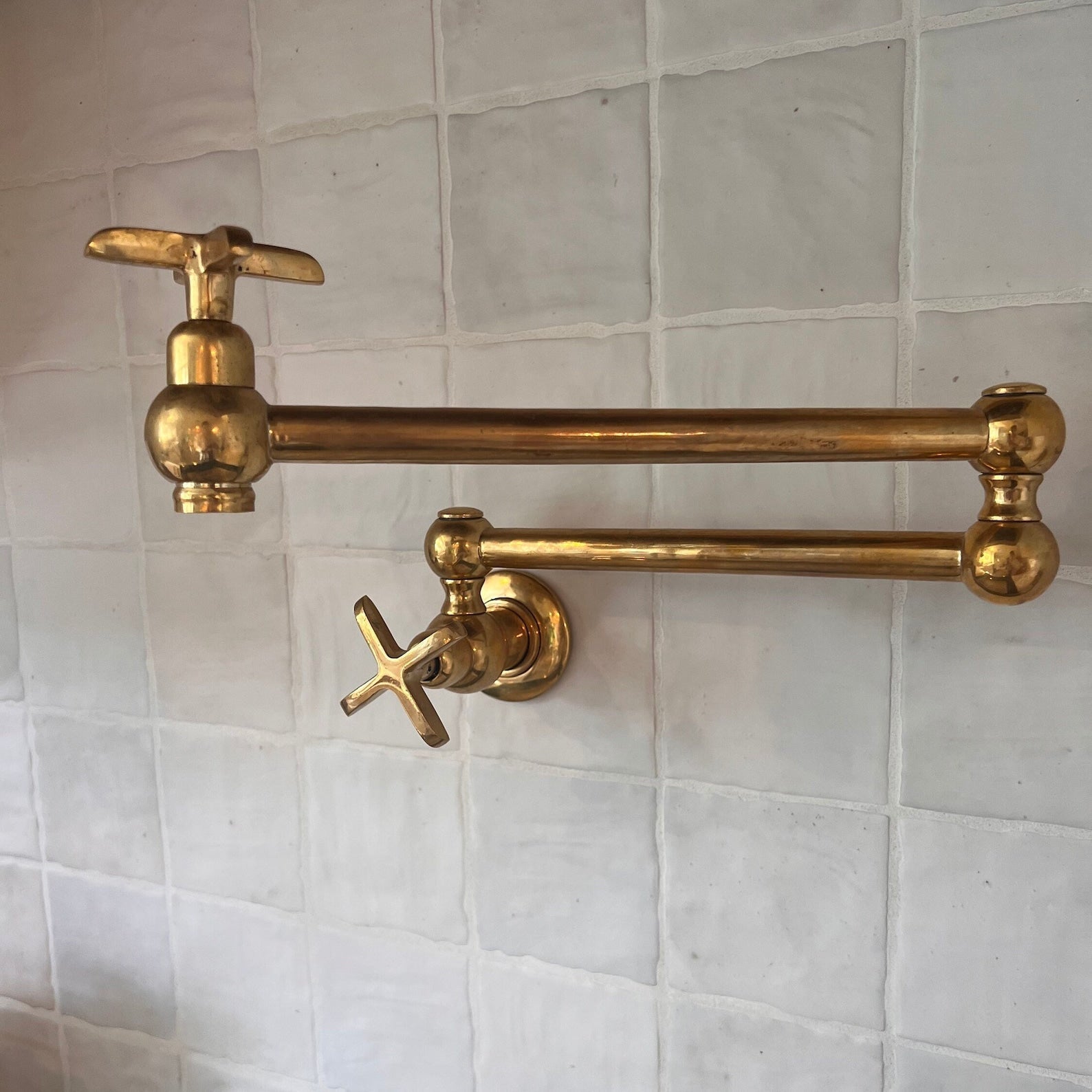 Vintage Unlacquered Brass Pot Filler Faucet for Timeless Kitchens