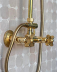 Unlacquered Brass Exposed Shower with HandHeld, Round ShowerHead