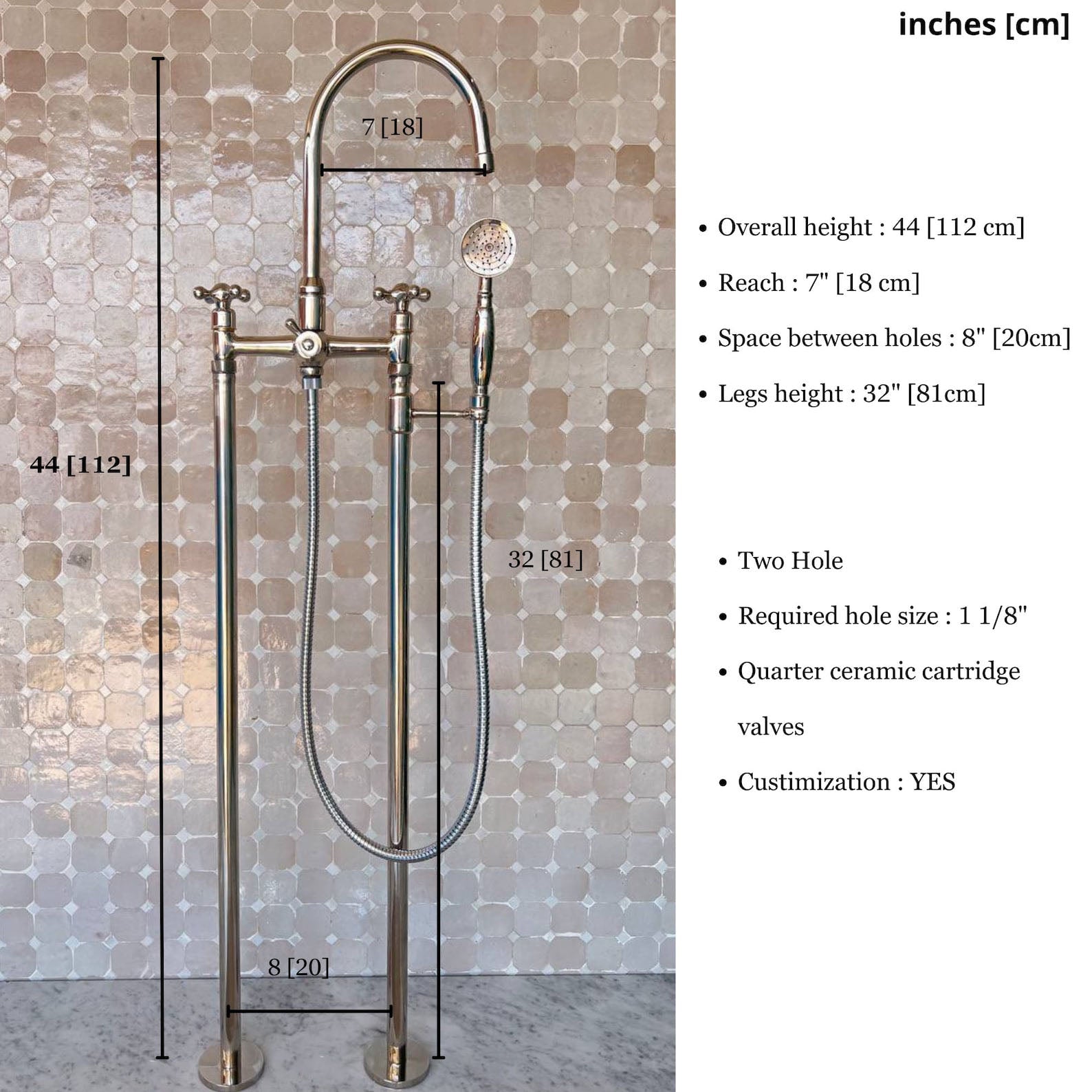 Nickel bathtub Faucet Floor Mount Bathtub Faucet, Tub Filler Faucet with Two Handles And Hand Shower