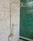 Unlacquered Brass Exposed Shower with HandHeld, Round ShowerHead