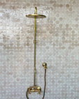 Unlacquered Brass Exposed Shower with HandHeld, Round ShowerHead