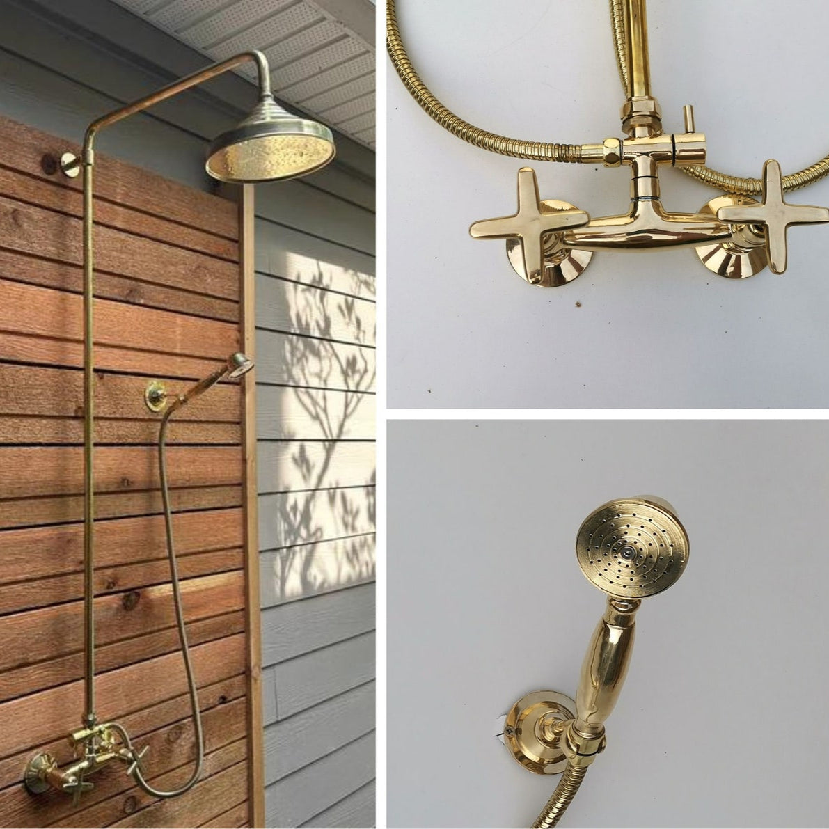 Unlacquered Brass Outdoor Shower with HandHeld