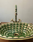 Unlacquered Brass Vessel Sink Faucet - Green Resin, Bone and Brass Conception