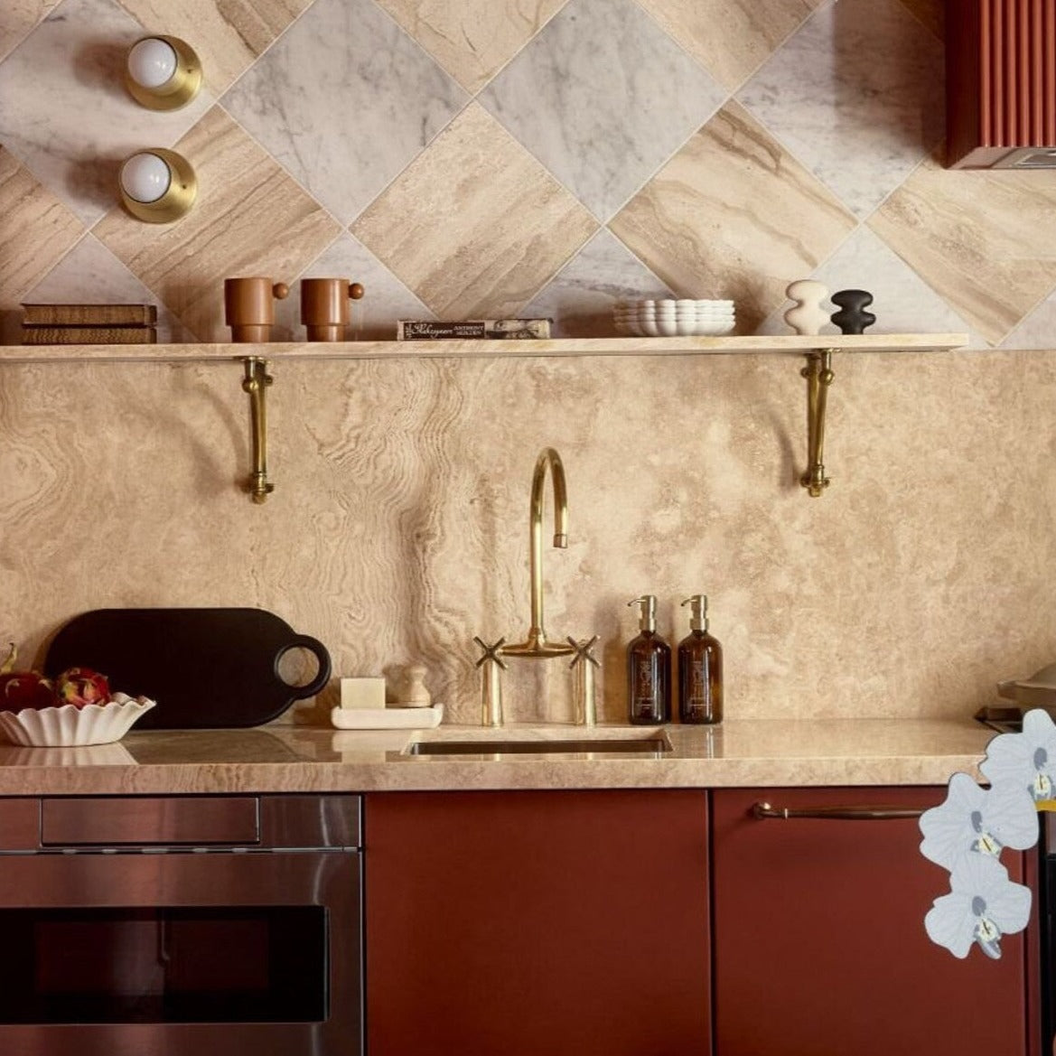 Unlacquered Brass Kitchen Faucet with Front Cross Handles