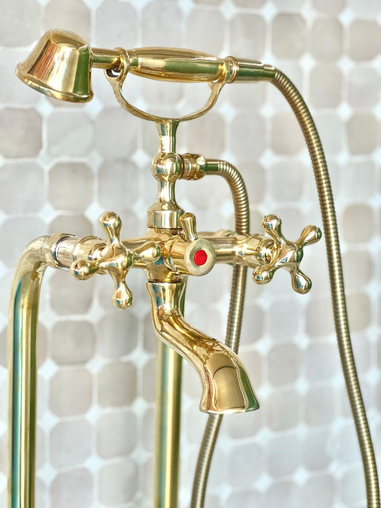 Unlacquered Brass FLoor Mounted Tub Filler