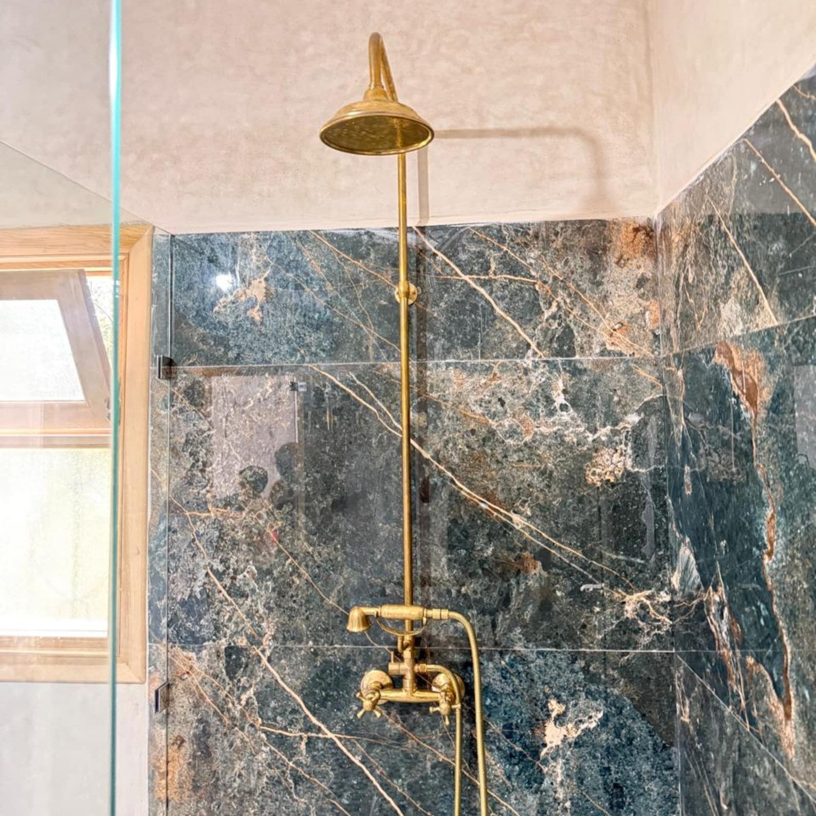 Unlacquered Brass Exposed Shower