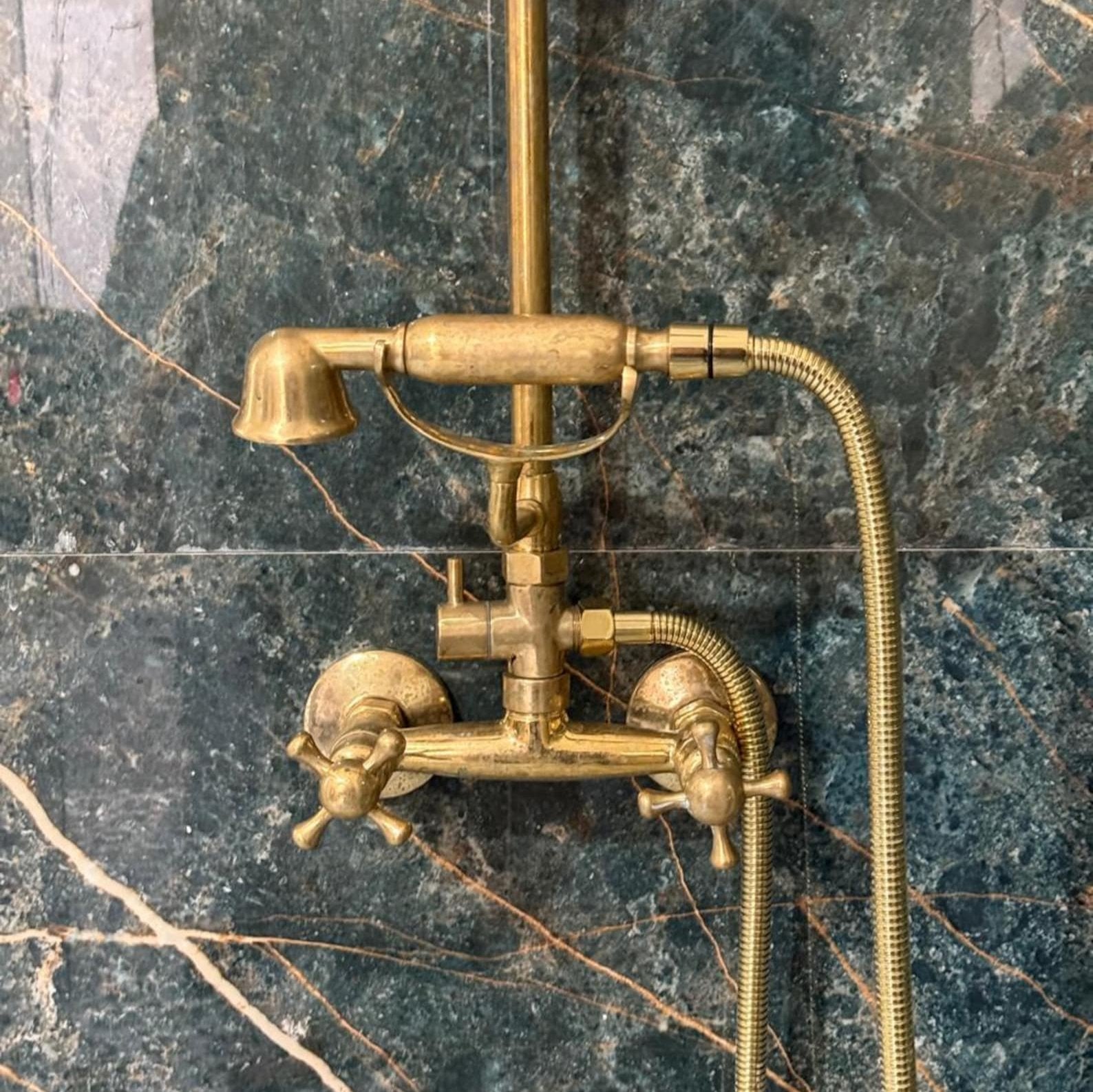 Unlacquered Brass Exposed Shower