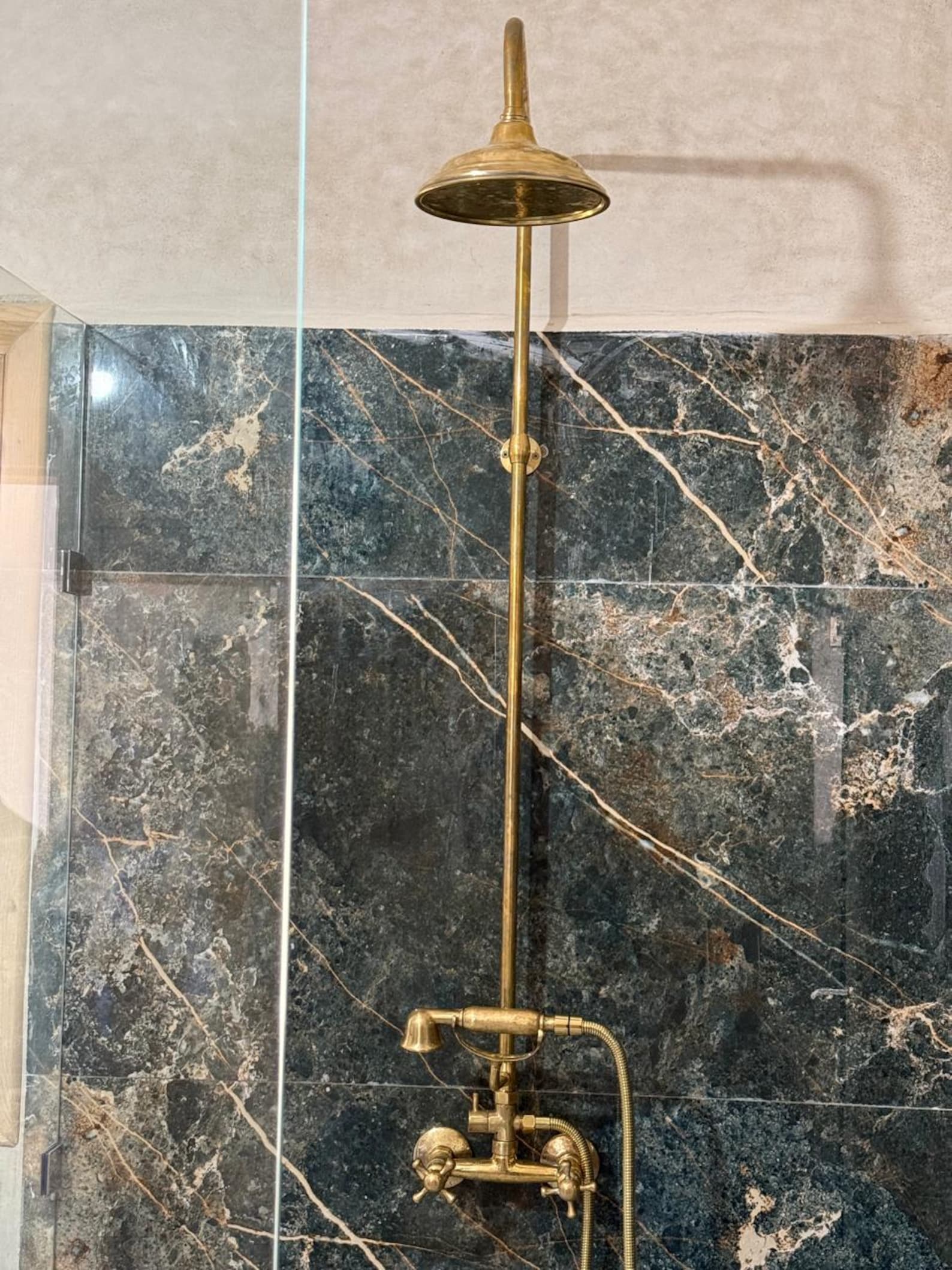 Unlacquered Brass Exposed Shower