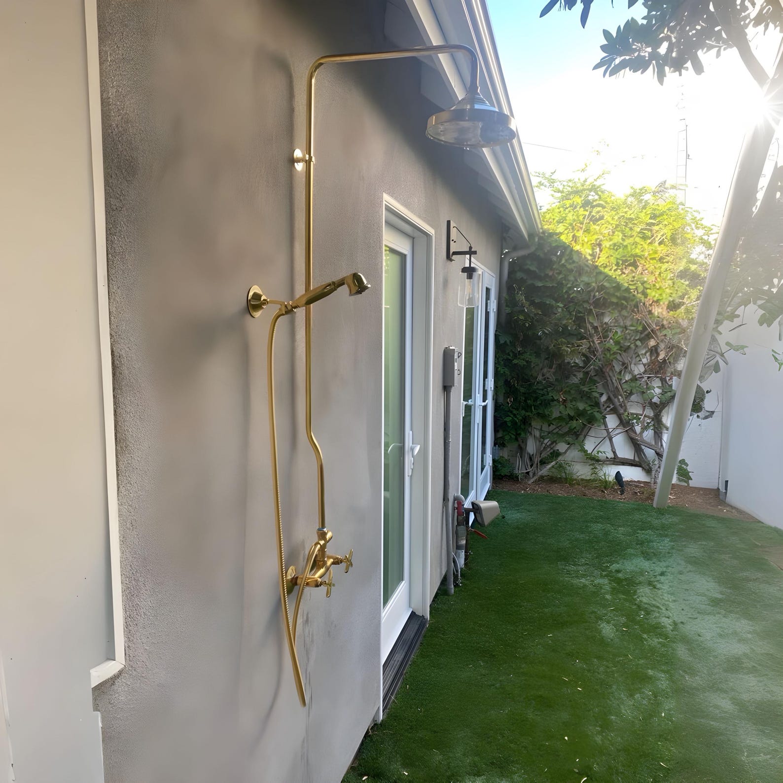 Unlacquered Brass Exposed Shower with HandHeld