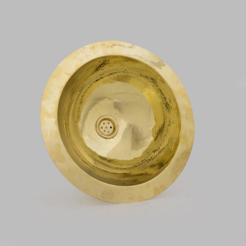 Moroccan Golden Brass Hammered Sink - Handmade Round Drop-in Sink