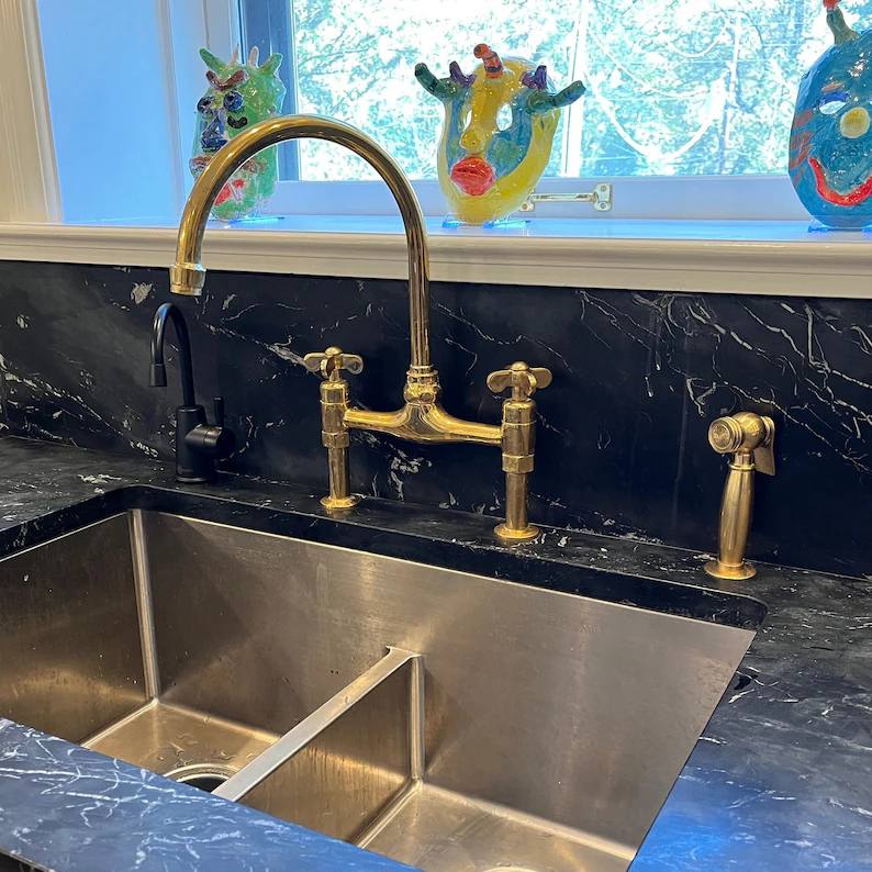 Natural Brass Faucet Kitchen With Special Butterfly Handles