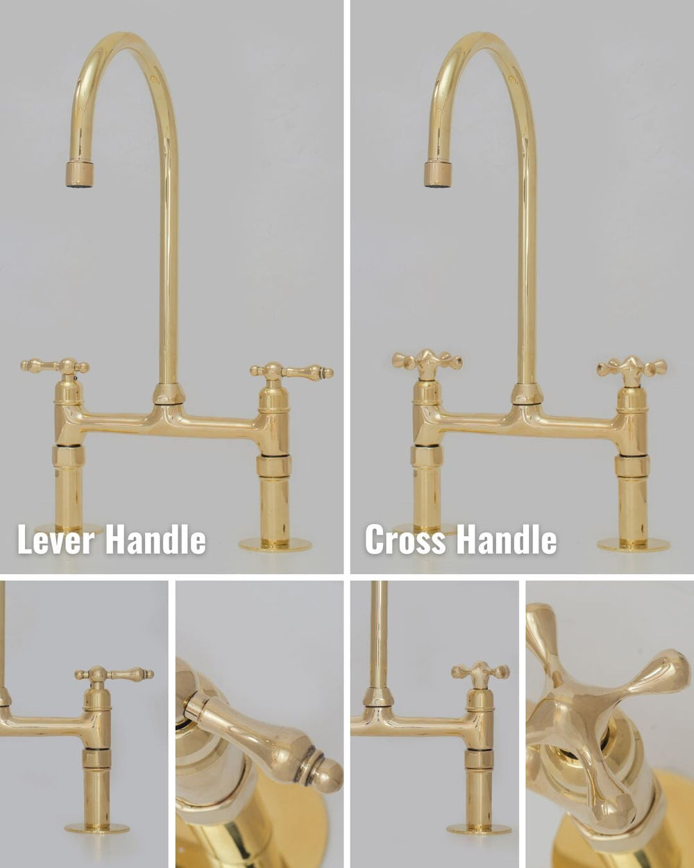 Unlacquered Brass Kitchen Faucet, Bridge Kitchen Faucet With Sprayer, Antique Brass Gold Faucet (8&quot;)