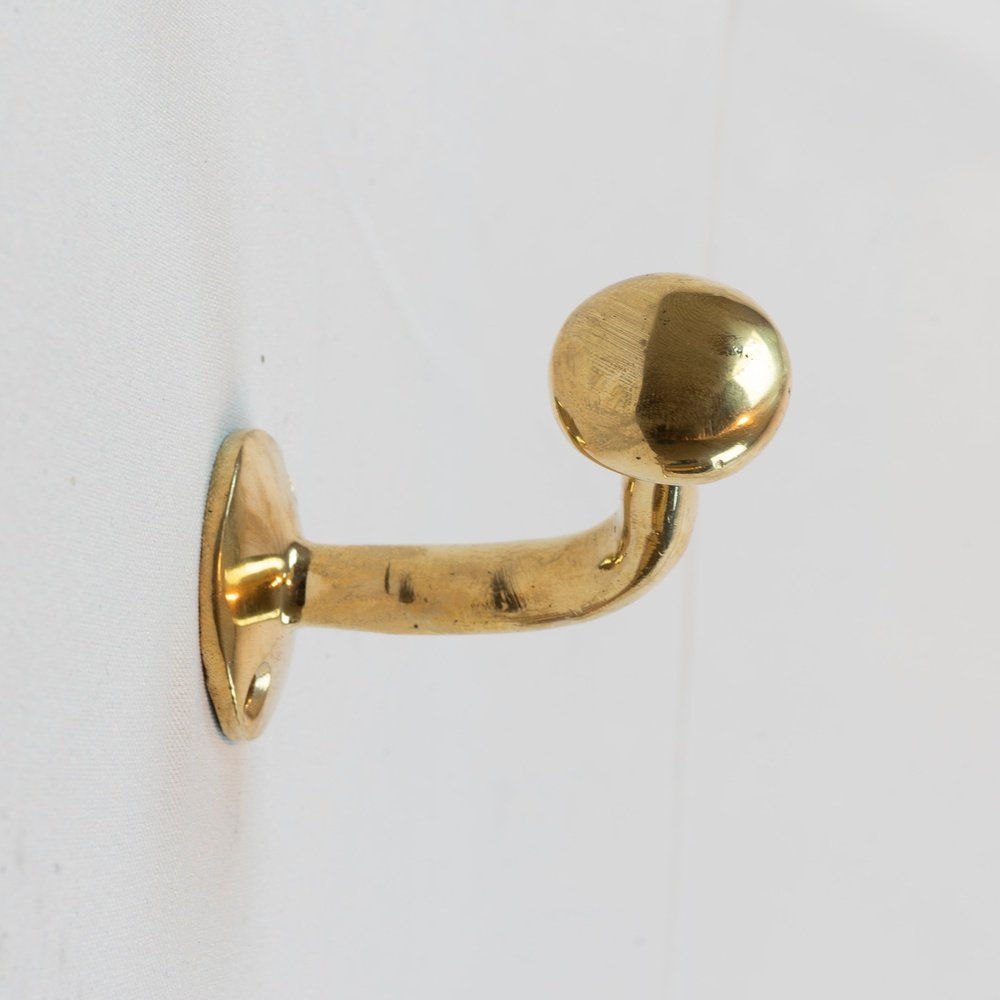 Set of Handcrafted Unlacquered Brass Hooks For Wall