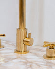 Unlacquered Brass 4 Holes Bathroom Faucet With Diverter