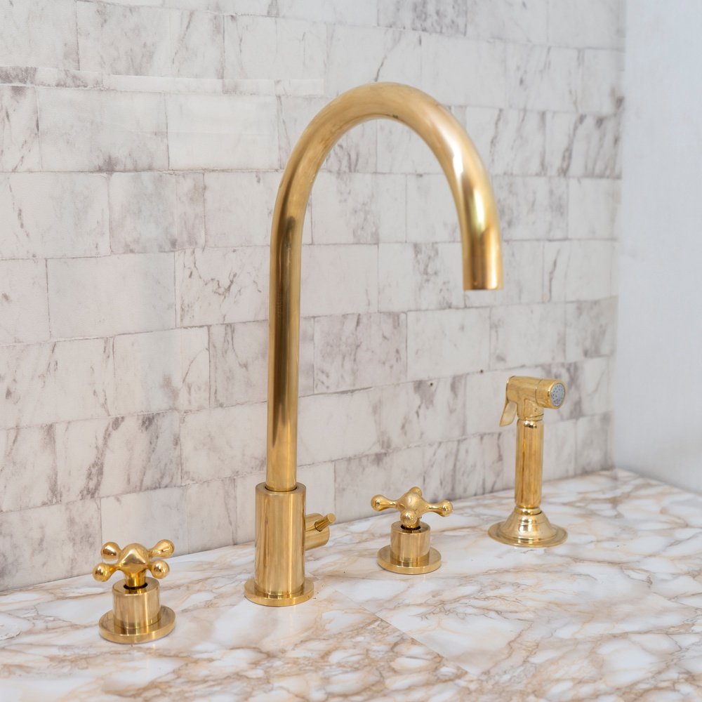 Unlacquered Brass 4 Holes Bathroom Faucet With Diverter