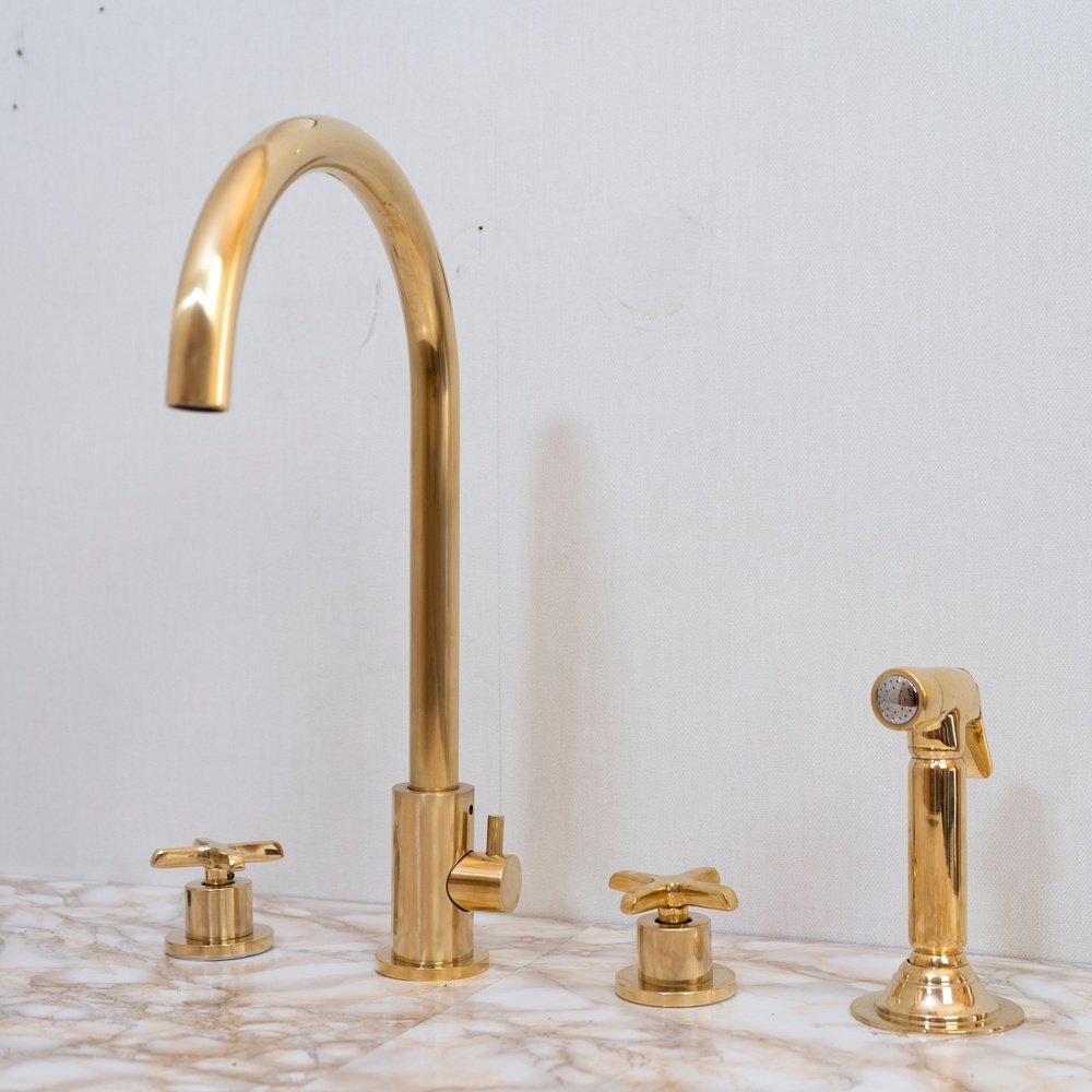 Unlacquered Brass 4 Holes Bathroom Faucet With Diverter