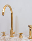 Unlacquered Brass 4 Holes Bathroom Faucet With Diverter