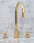 Unlacquered Brass 4 Holes Bathroom Faucet With Diverter