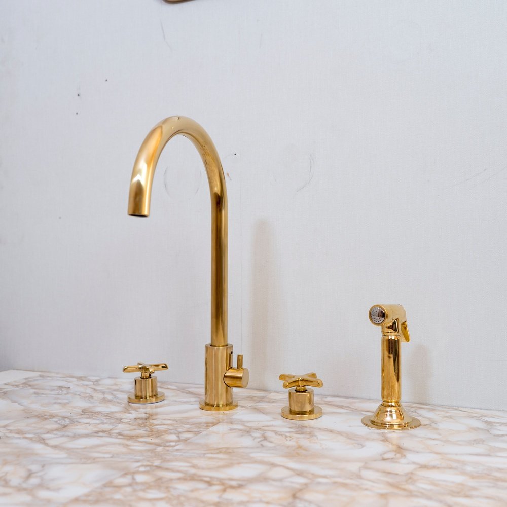 Unlacquered Brass 4 Holes Bathroom Faucet With Diverter