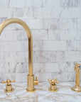 Unlacquered Brass 4 Holes Bathroom Faucet With Diverter