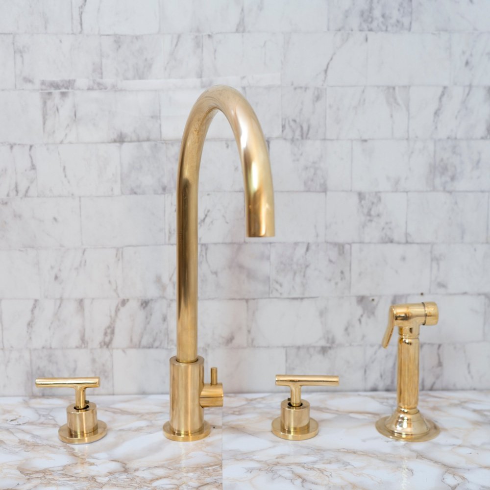 Unlacquered Brass 4 Holes Bathroom Faucet With Diverter