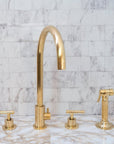 Unlacquered Brass 4 Holes Bathroom Faucet With Diverter