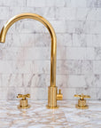 Unlacquered Brass 4 Holes Bathroom Faucet With Diverter