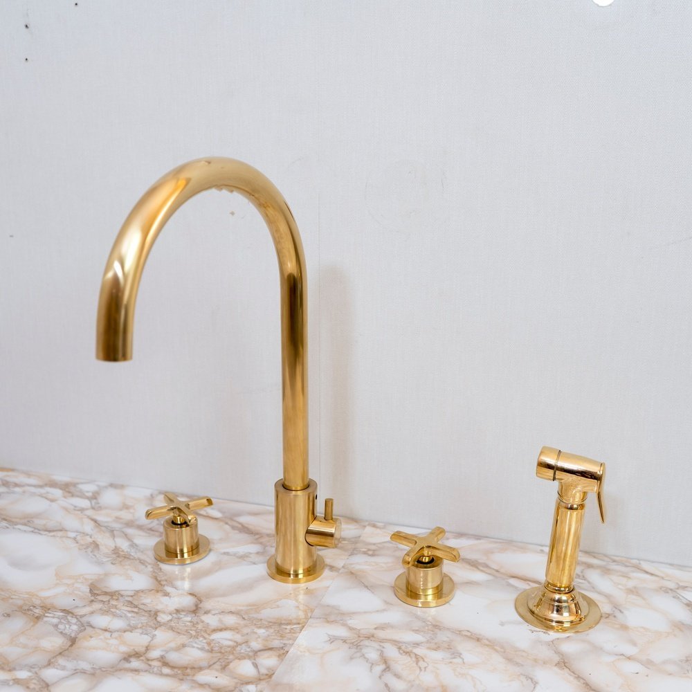 Unlacquered Brass 4 Holes Bathroom Faucet With Diverter