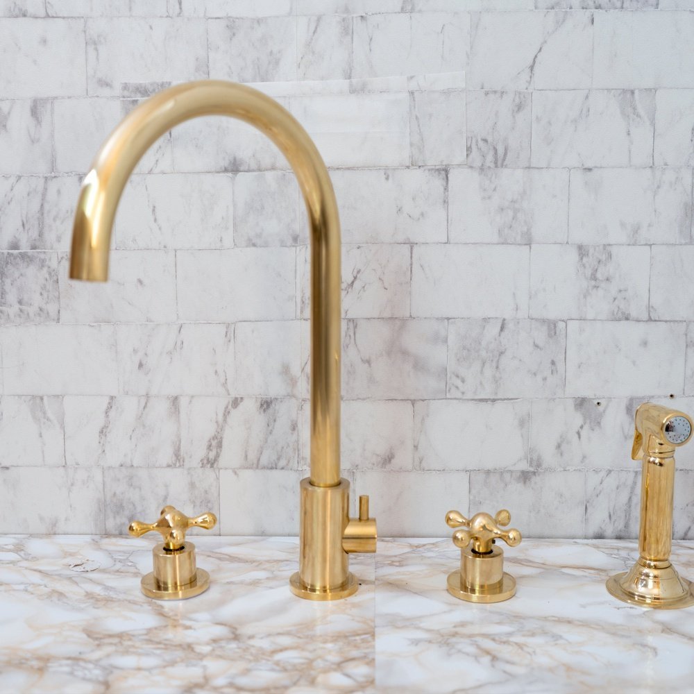 Unlacquered Brass 4 Holes Bathroom Faucet With Diverter