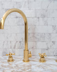 Unlacquered Brass 4 Holes Bathroom Faucet With Diverter