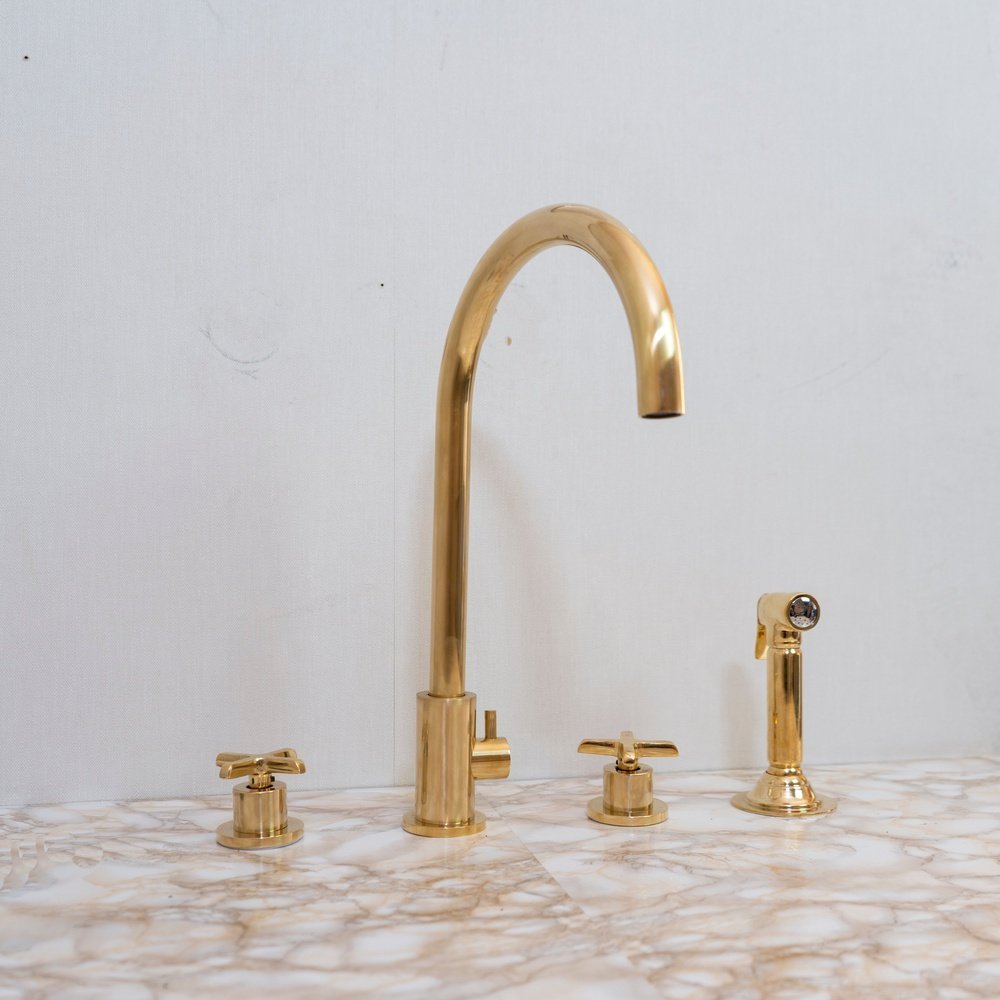 Unlacquered Brass 4 Holes Bathroom Faucet With Diverter