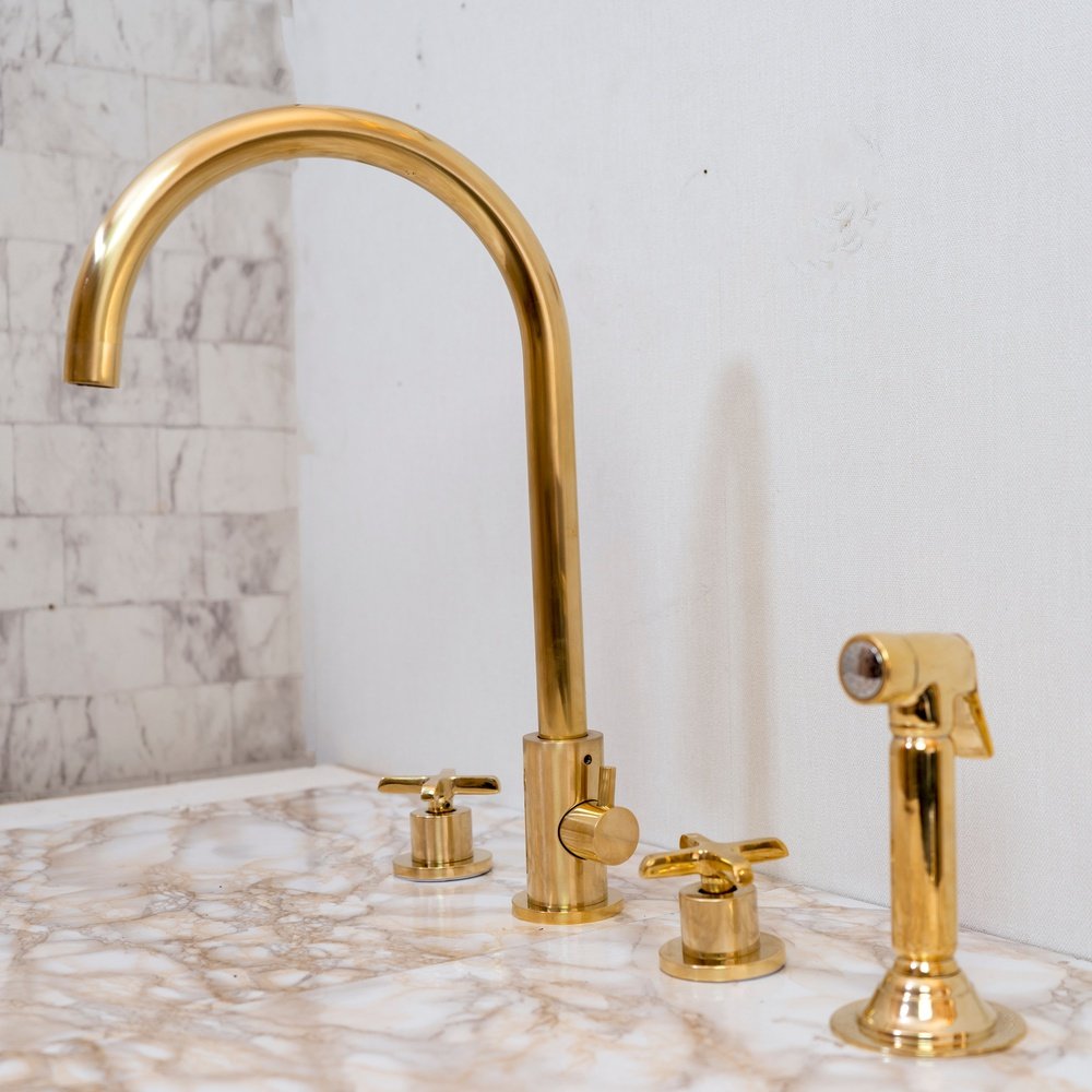 Unlacquered Brass 4 Holes Bathroom Faucet With Diverter