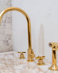 Unlacquered Brass 4 Holes Bathroom Faucet With Diverter