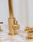 Unlacquered Brass 4 Holes Bathroom Faucet With Diverter