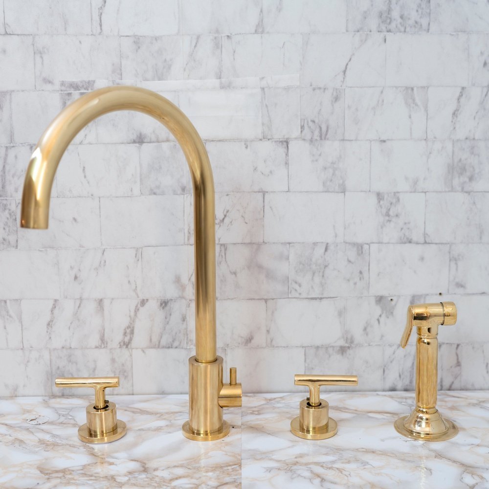 Unlacquered Brass 4 Holes Bathroom Faucet With Diverter