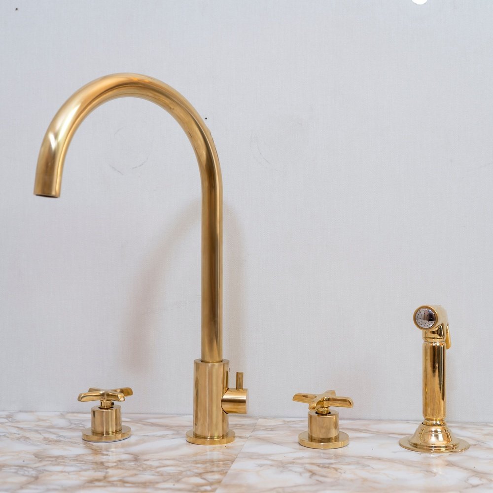 Unlacquered Brass 4 Holes Bathroom Faucet With Diverter