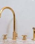 Unlacquered Brass 4 Holes Bathroom Faucet With Diverter