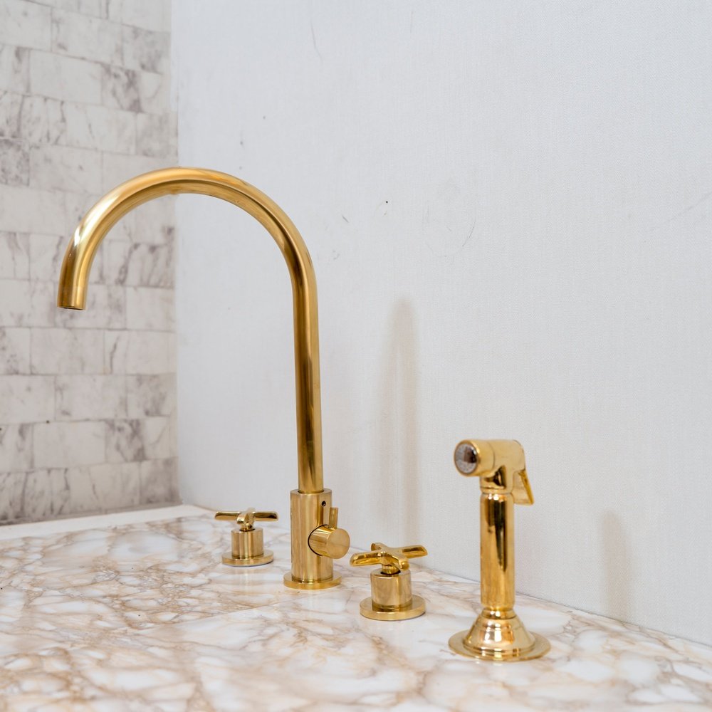 Unlacquered Brass 4 Holes Bathroom Faucet With Diverter