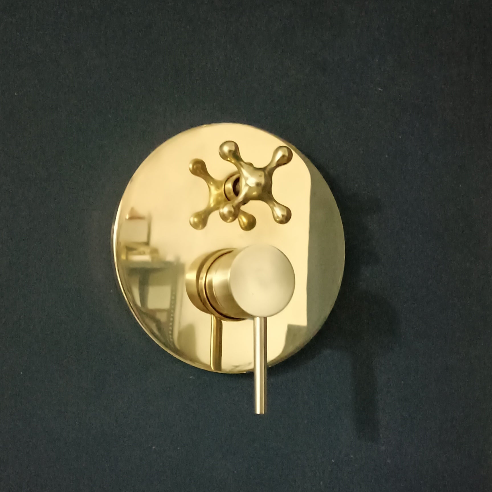 Unlacquered Brass Concealed Shower with cross handle