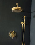 Unlacquered Brass Concealed Shower with cross handle