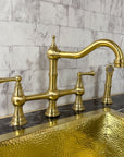 Unlacquered Brass Deck Mount Column Spout 3 Leg With Sidespray