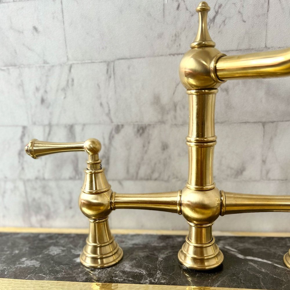 Unlacquered Brass Deck Mount Column Spout 3 Leg With Sidespray