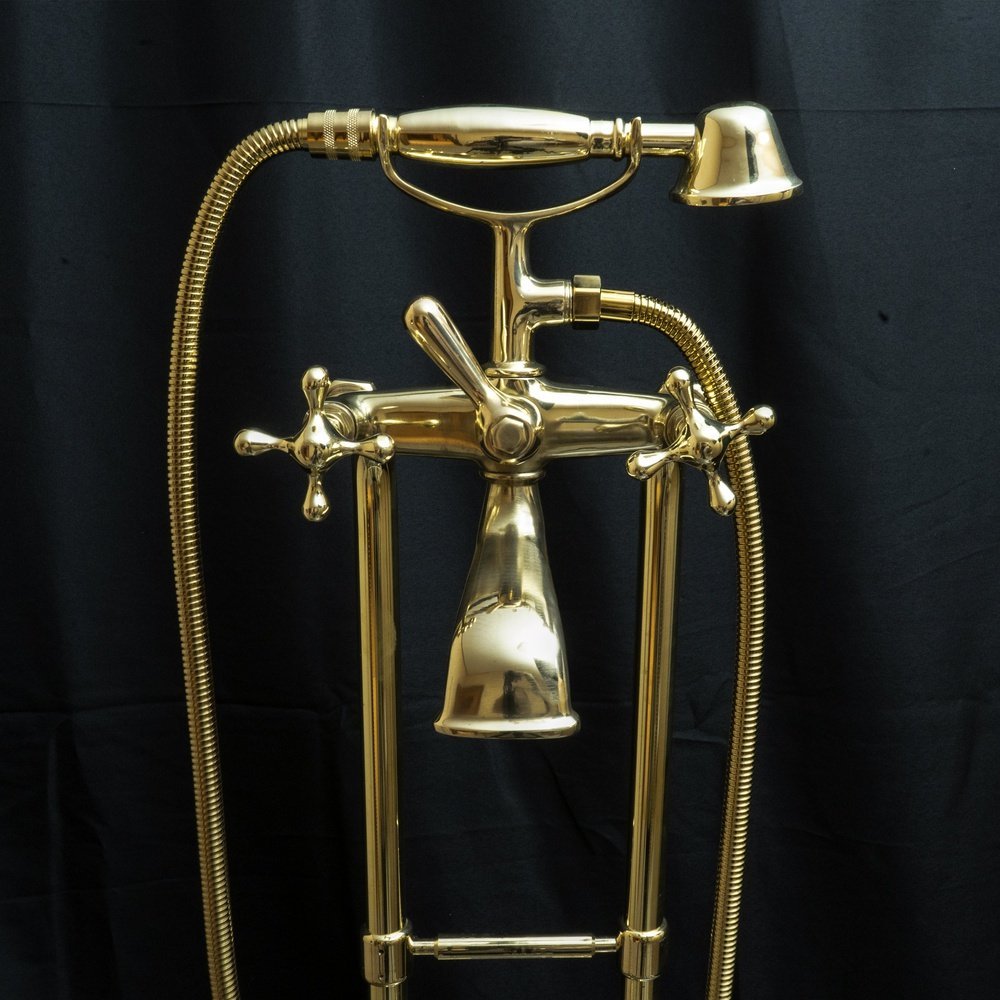 Unlacquered Brass Floor Mount Bath Tub Filler