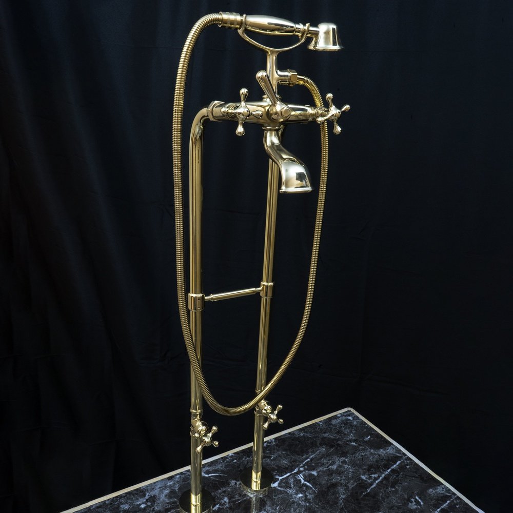 Unlacquered Brass Floor Mount Bath Tub Filler