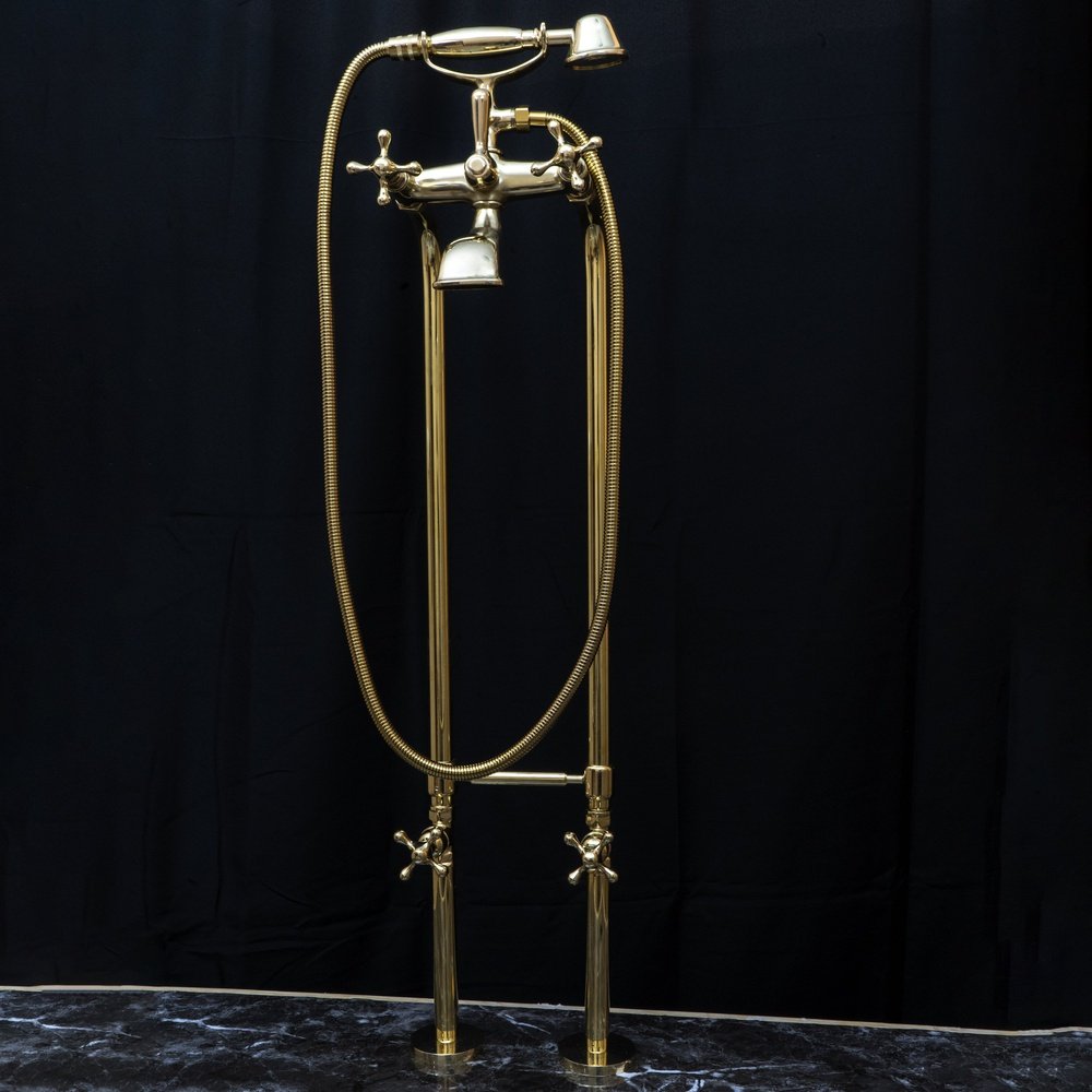 Unlacquered Brass Floor Mount Bath Tub Filler