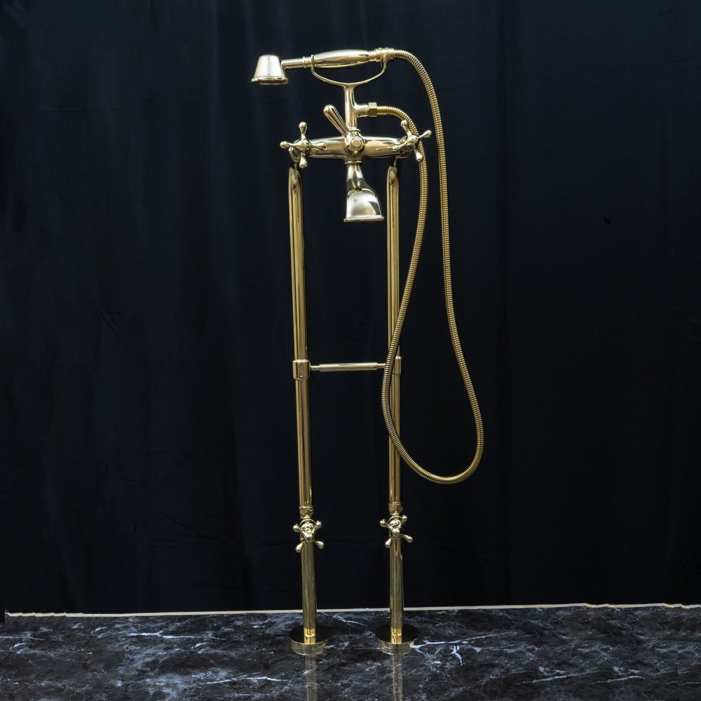 Unlacquered Brass Floor Mount Bath Tub Filler