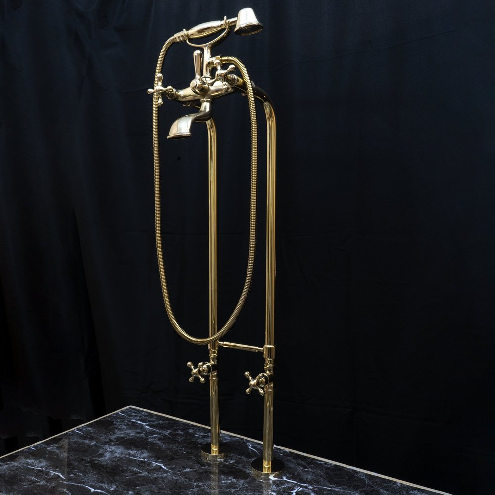 Unlacquered Brass Floor Mount Bath Tub Filler