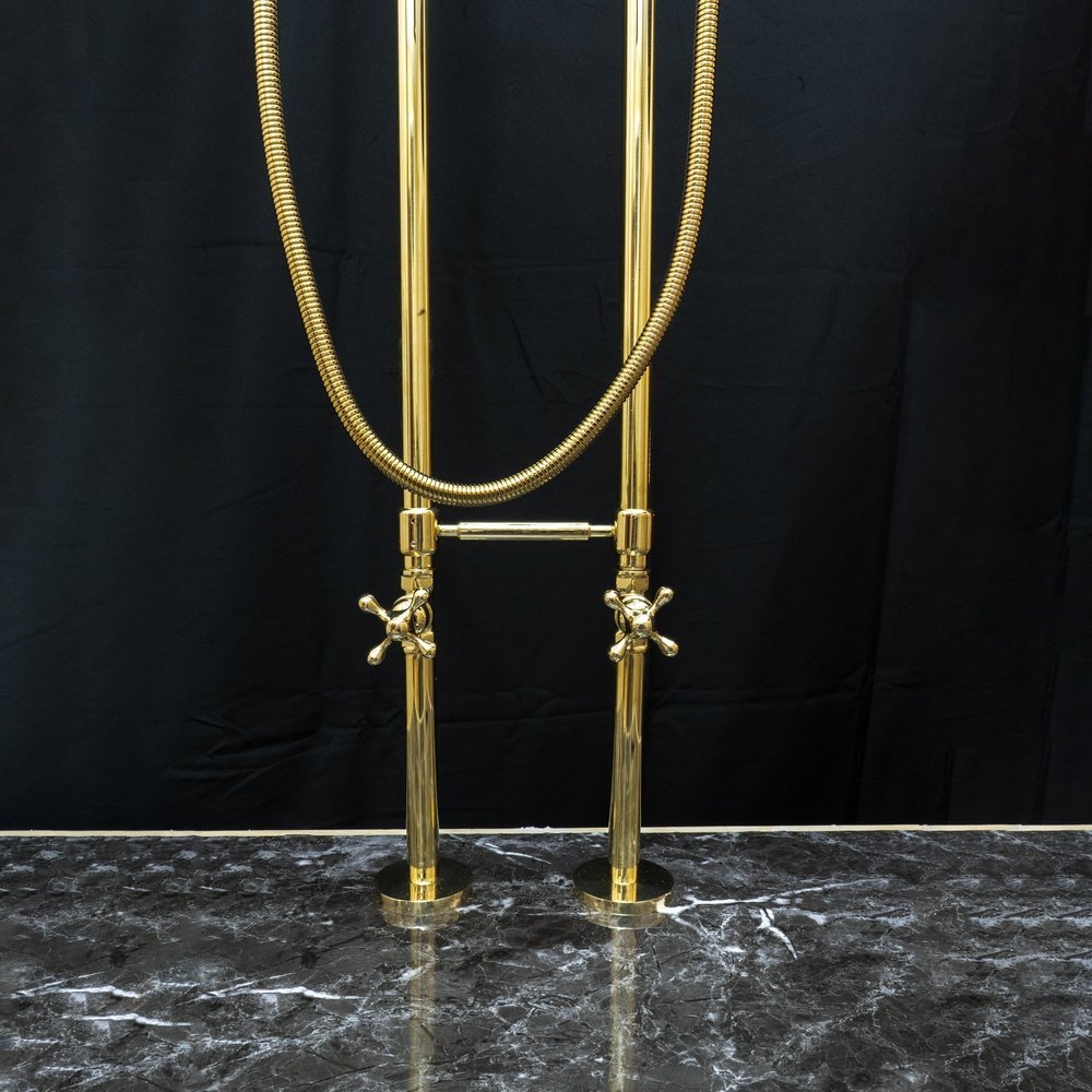 Unlacquered Brass Floor Mount Bath Tub Filler